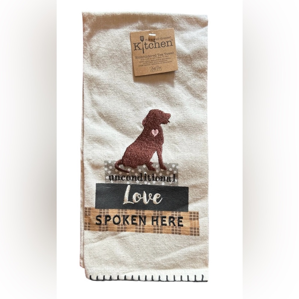 Embroidered Dog Design Tea Towel